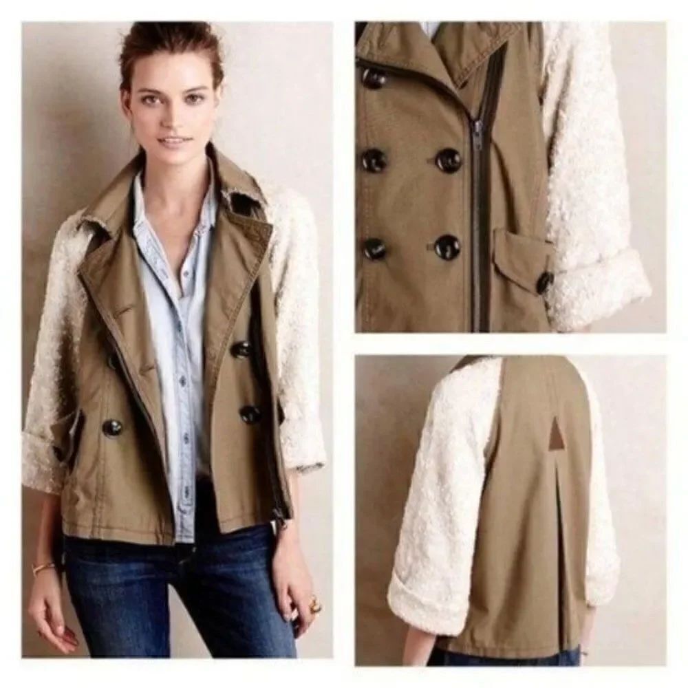 Anthropologie HeiHEi Shimmer Sleeve Anorak Jacket Small BoxU green